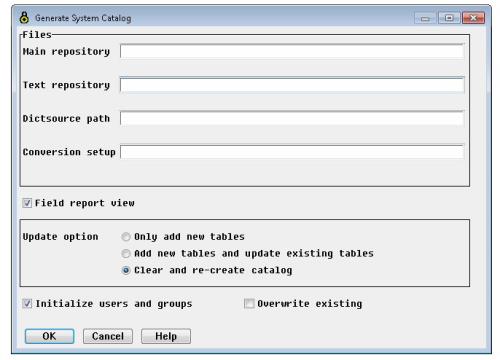 The Generate System Catalog window
