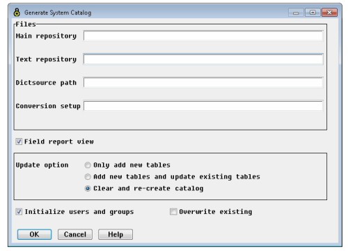 The Generate System Catalog window