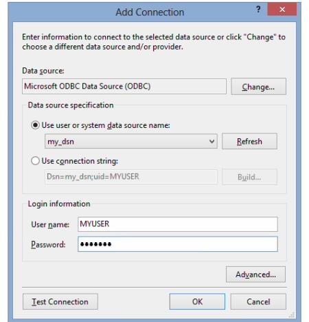 Entering data connection information in the Add Connection window