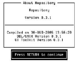 An About window in a UNIX or OpenVMS environment