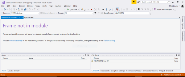 If debugger opens with no source, select Continue If debugger opens with no source, select Continue